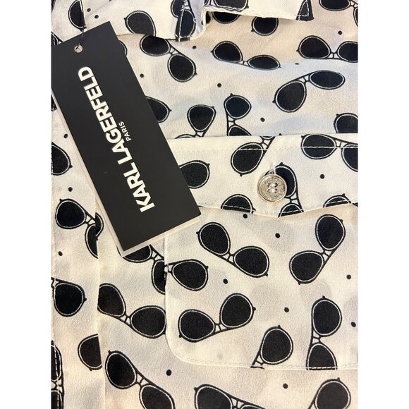 Karl Lagerfeld Paris Sunglasses print button down blouse Small NWT - Picture 5 of 6